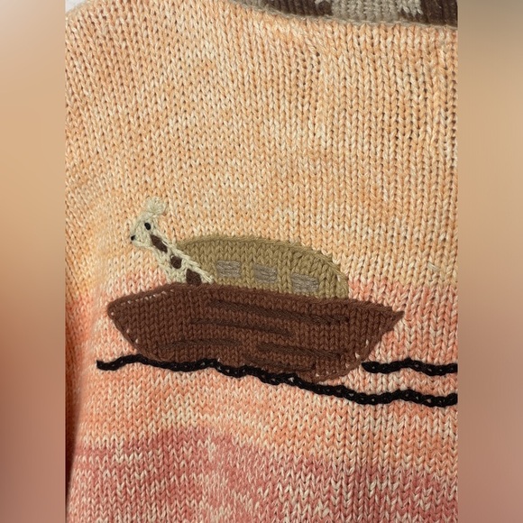 STORYBOOK KNITS Meeting With Noah Knit Cardigan Sweater Noah’s Ark Bible Large - Picture 4 of 13